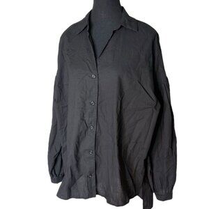 MADISON THE LABEL Black Button Down Blouse Top Long Sleeve Oversized Puffy Baggy